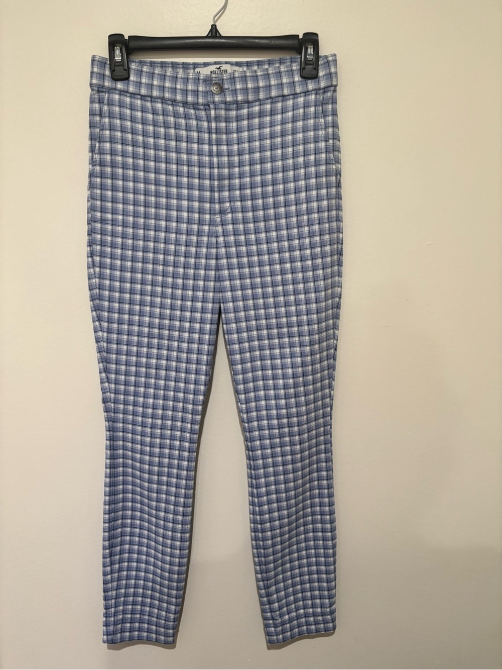 Hollister Blue & White Plaid Ultra High-Rise Pants